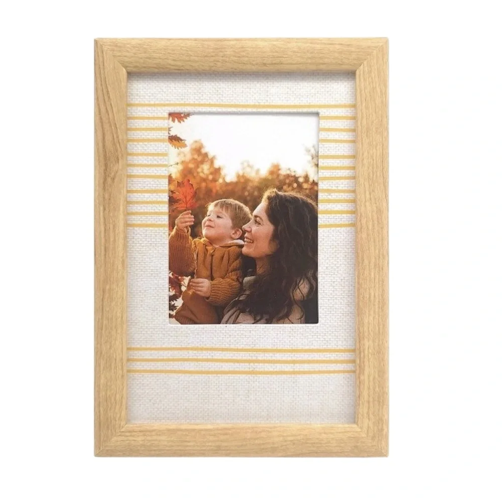 NEW Target Elsa L Wood Finish Picture Frame w/Yellow Striped Mat: 3x4 or 4x6